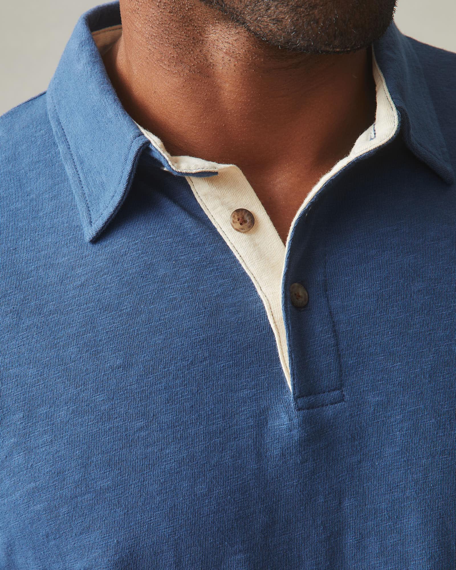 Men's Premium Slub Long Sleeve Polo - Marine Navy Product Image