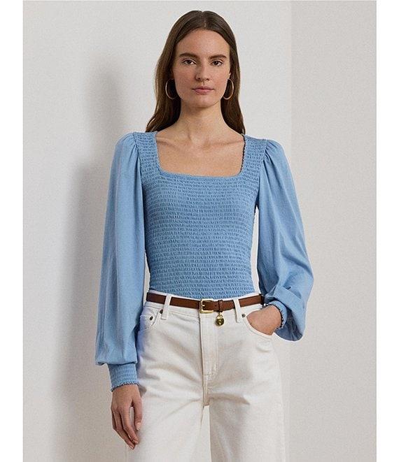 Lauren Ralph Lauren Knit Square Neck Long Blouson Sleeve Top Product Image