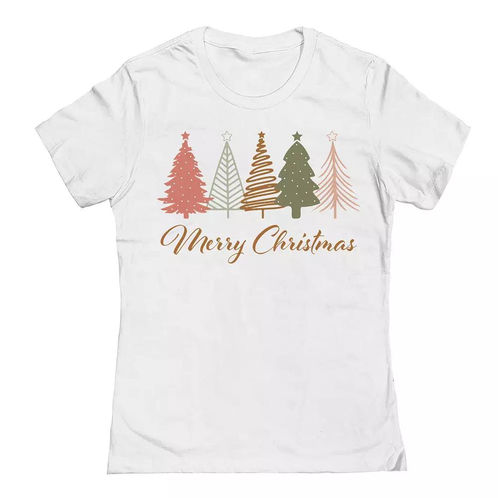 Junior's Merry Christmas Trees Graphic Tee, Women's, Size: XL, White Product Image