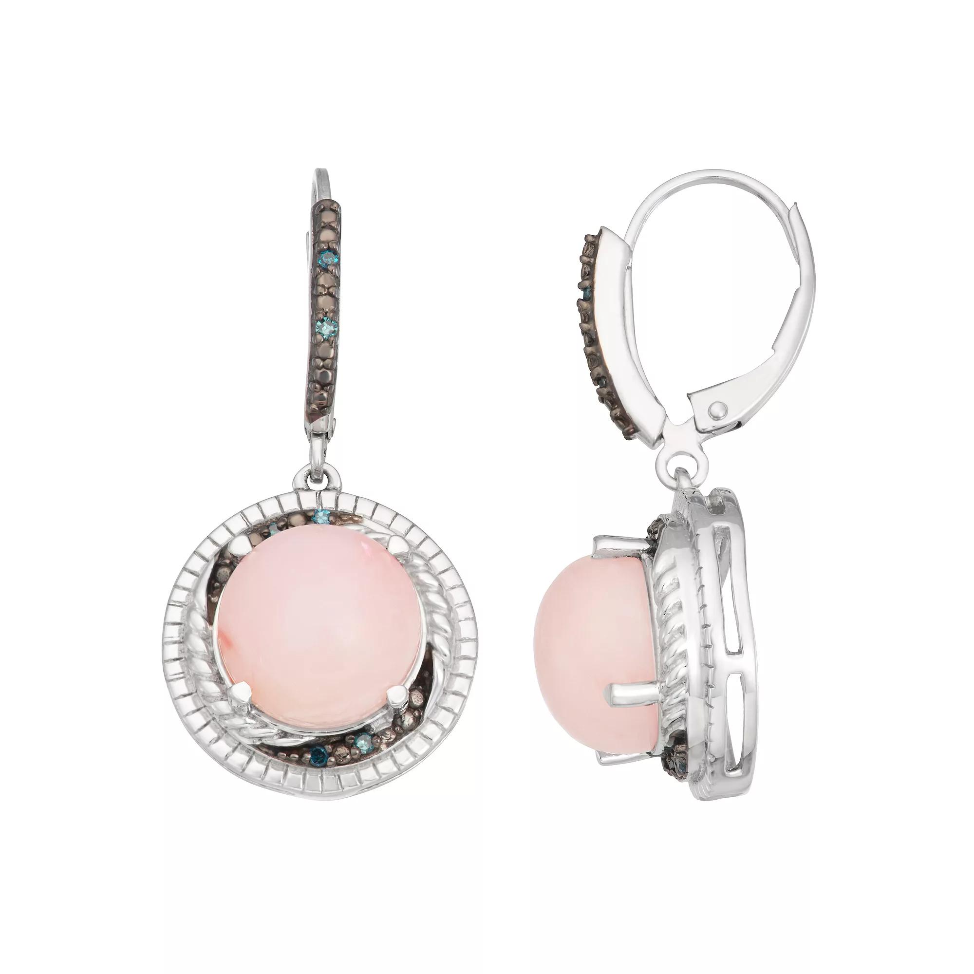 Jewelexcess Sterling Silver Pink Opal & Blue Diamond Accent Leverback Earrings, Women's Product Image