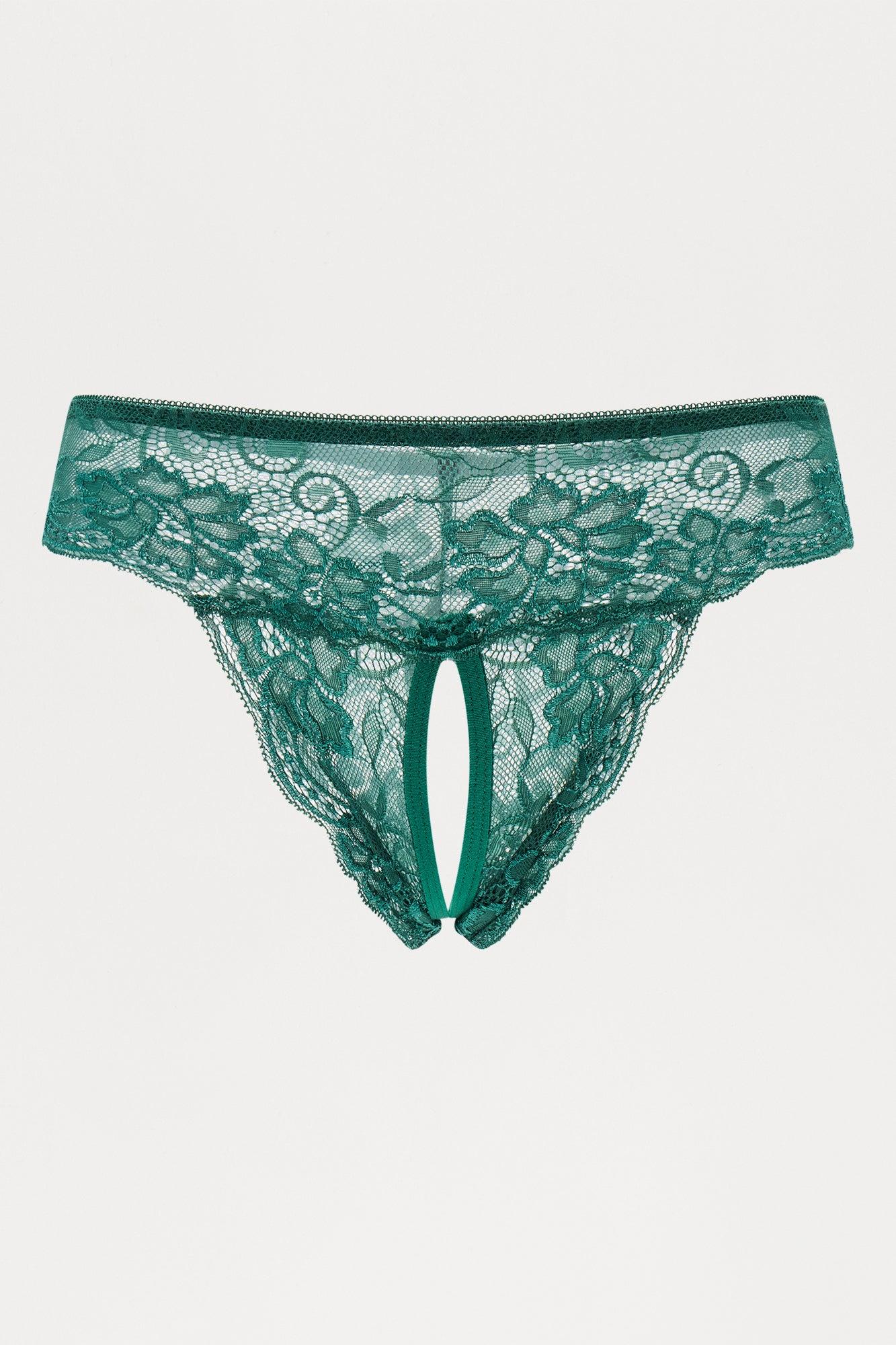 Nikki Lace Crotchless Cheeky Panty - Hunter Female Product Image