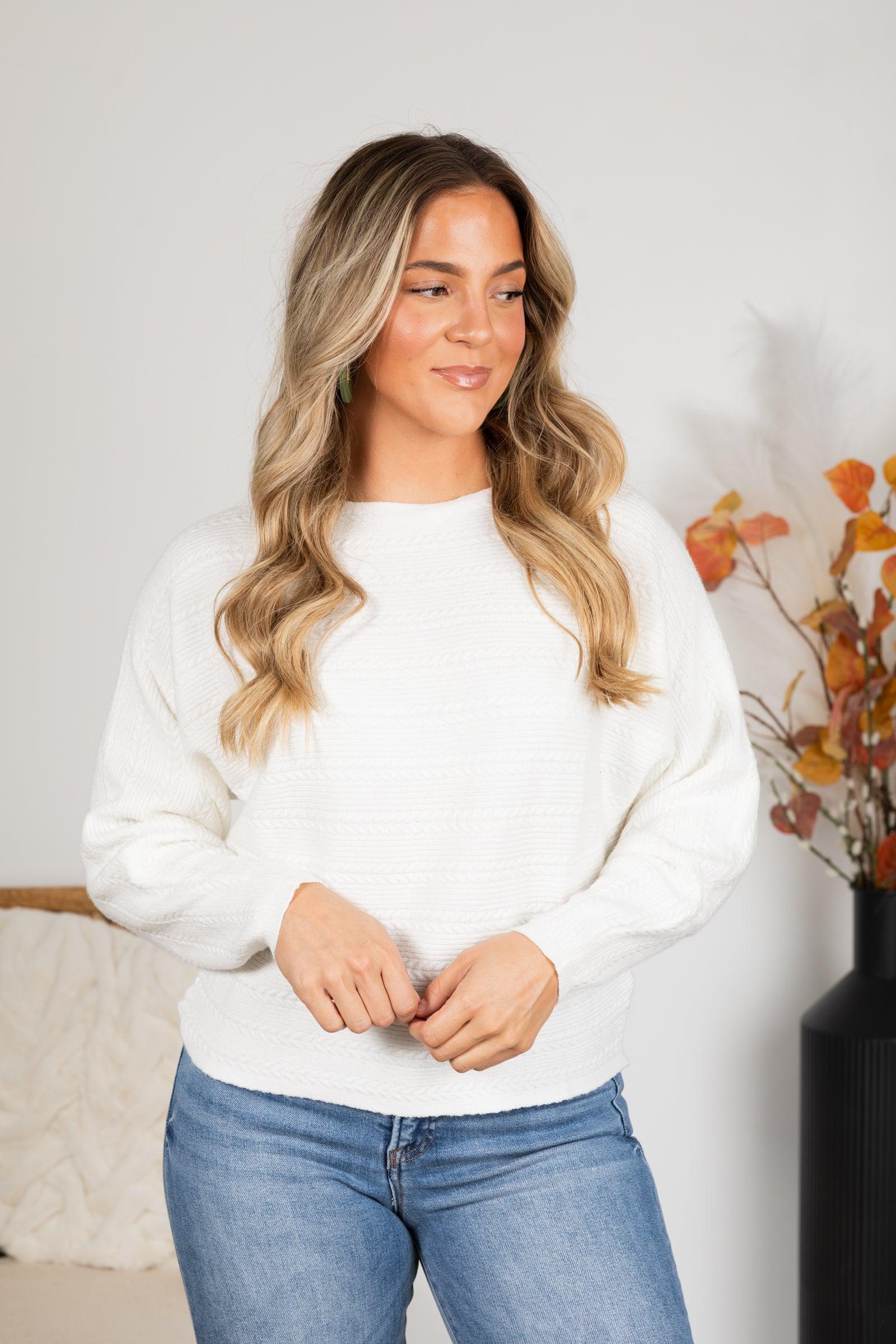 Dolman Pullover With Cable Knit Rib Top Product Image