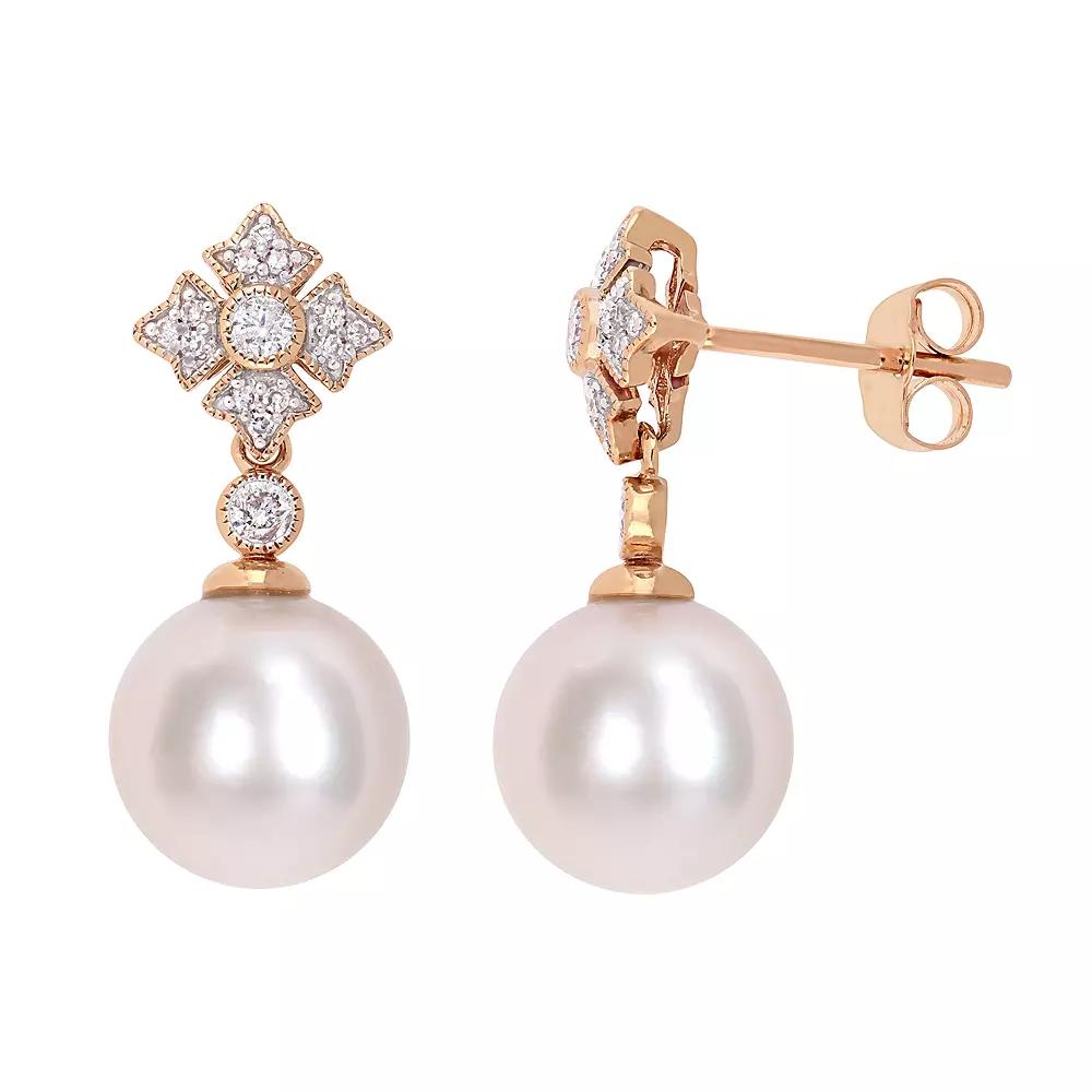 Stella Grace 10k Rose Gold 1/5 Carat T.W. Diamond & Freshwater Cultured Pearl Earrings, Women's, 10k Pink Product Image