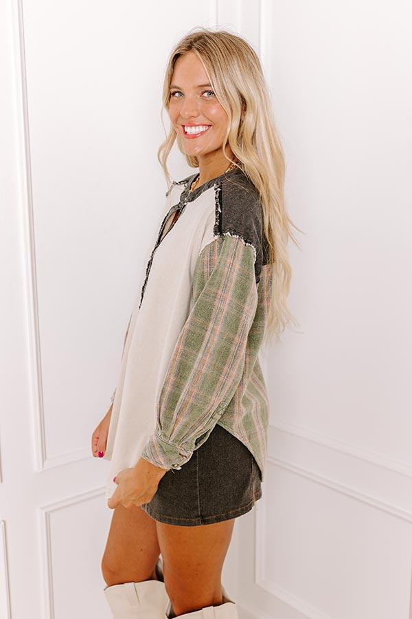 Bonfire Season Vintage Henley Top in Green Product Image