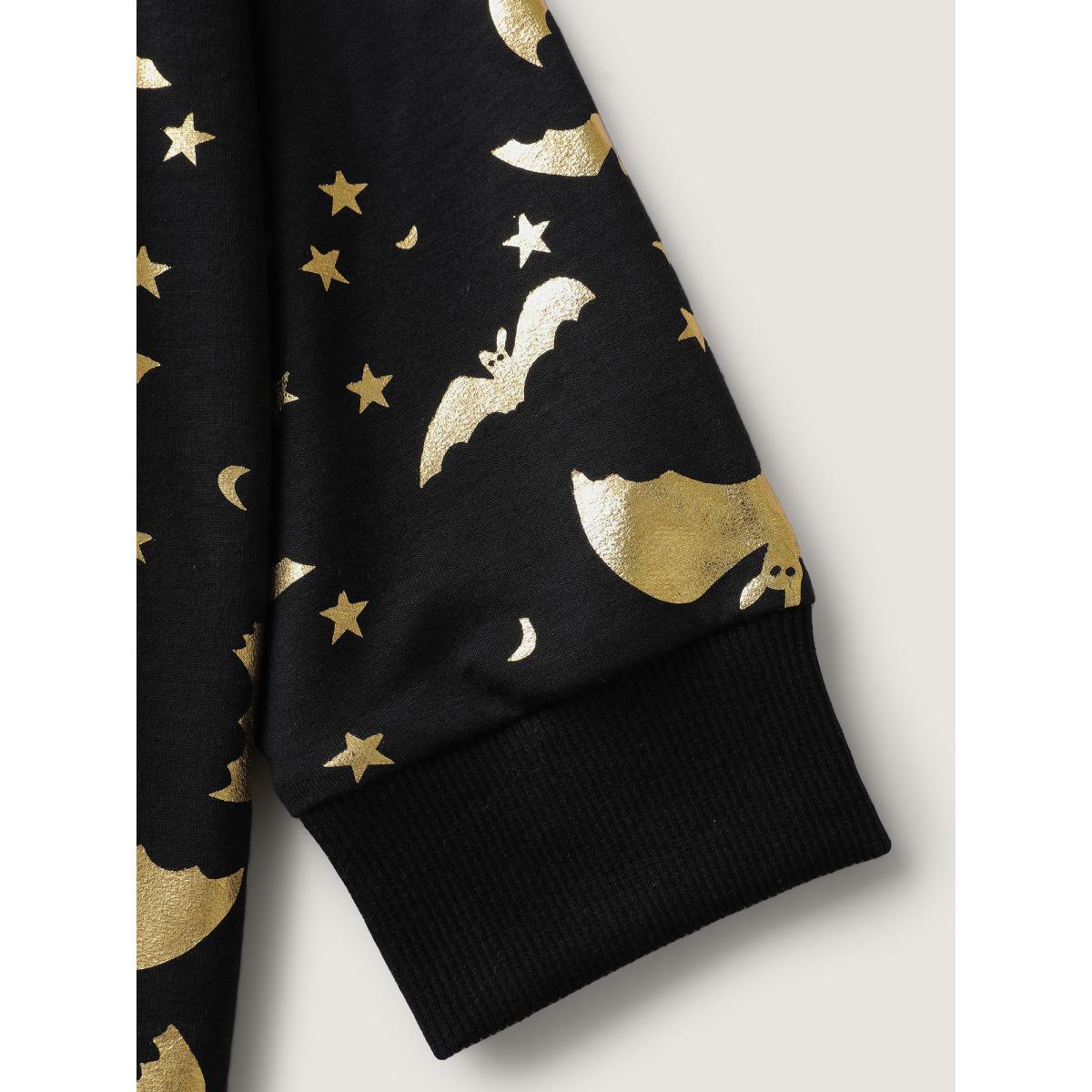 Plus Size Gold Bat Print Stretchy V-Neck Sweatshirt Women Black Leisure Non V-neck Casual Sweatshirts BloomChic 14-16/1X Product Image