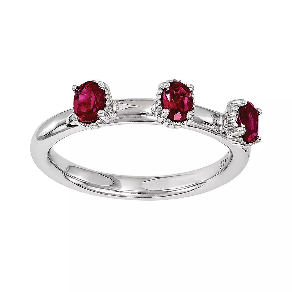 Stacks & Stones Sterling Silver Lab-Created Ruby Stack Ring, Women's, Size: 5, Red Product Image