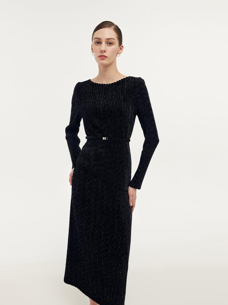 Velvet Glitter Stretch Asymmetrical Hem Top And Skirt Two-Piece Set Wi Product Image