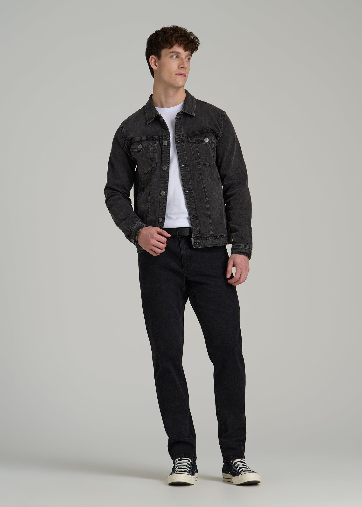 Denim Trucker Jacket for Tall Men in Washed Black Male Product Image