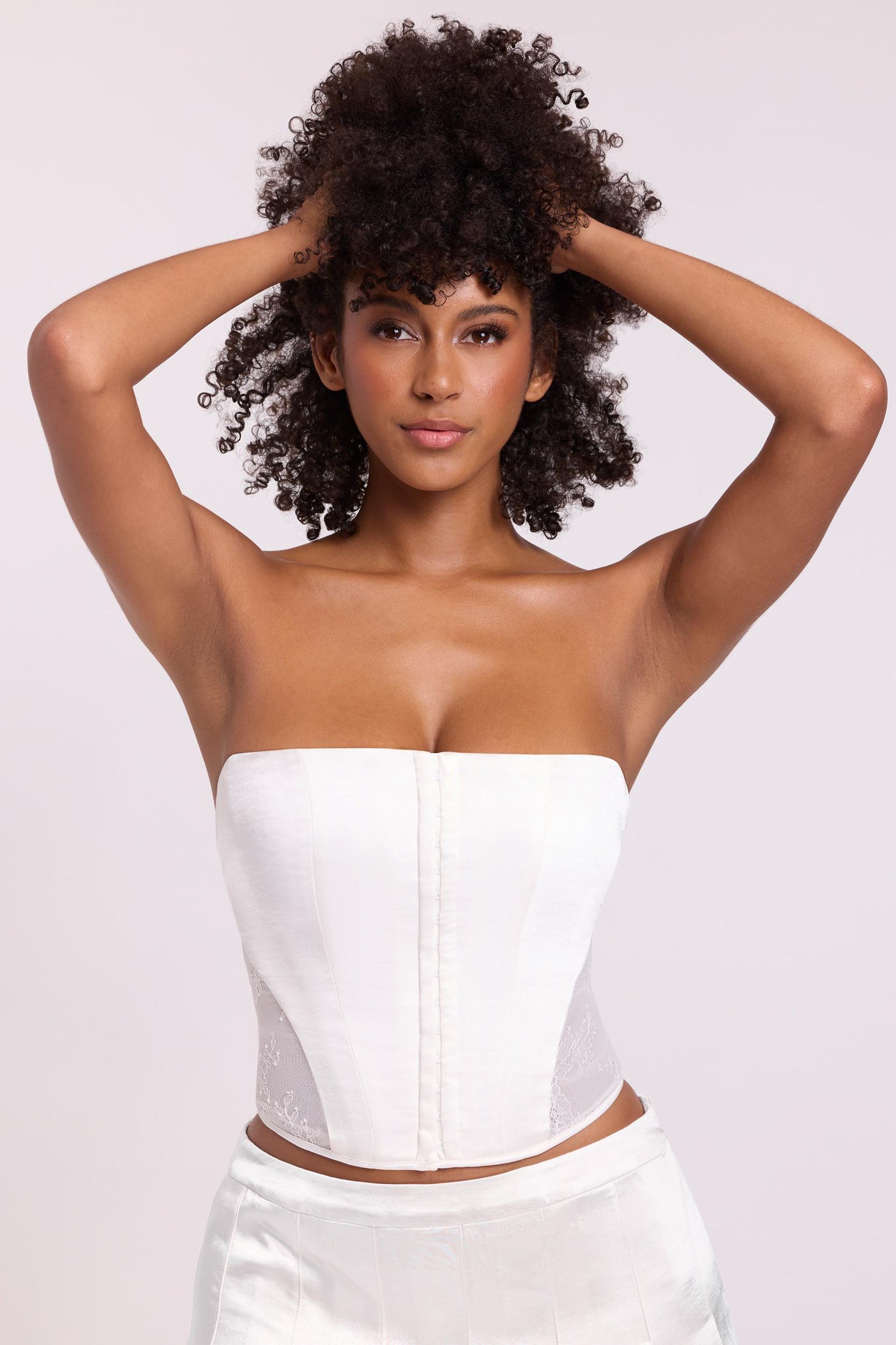 Satin Strapless Corset in White Product Image