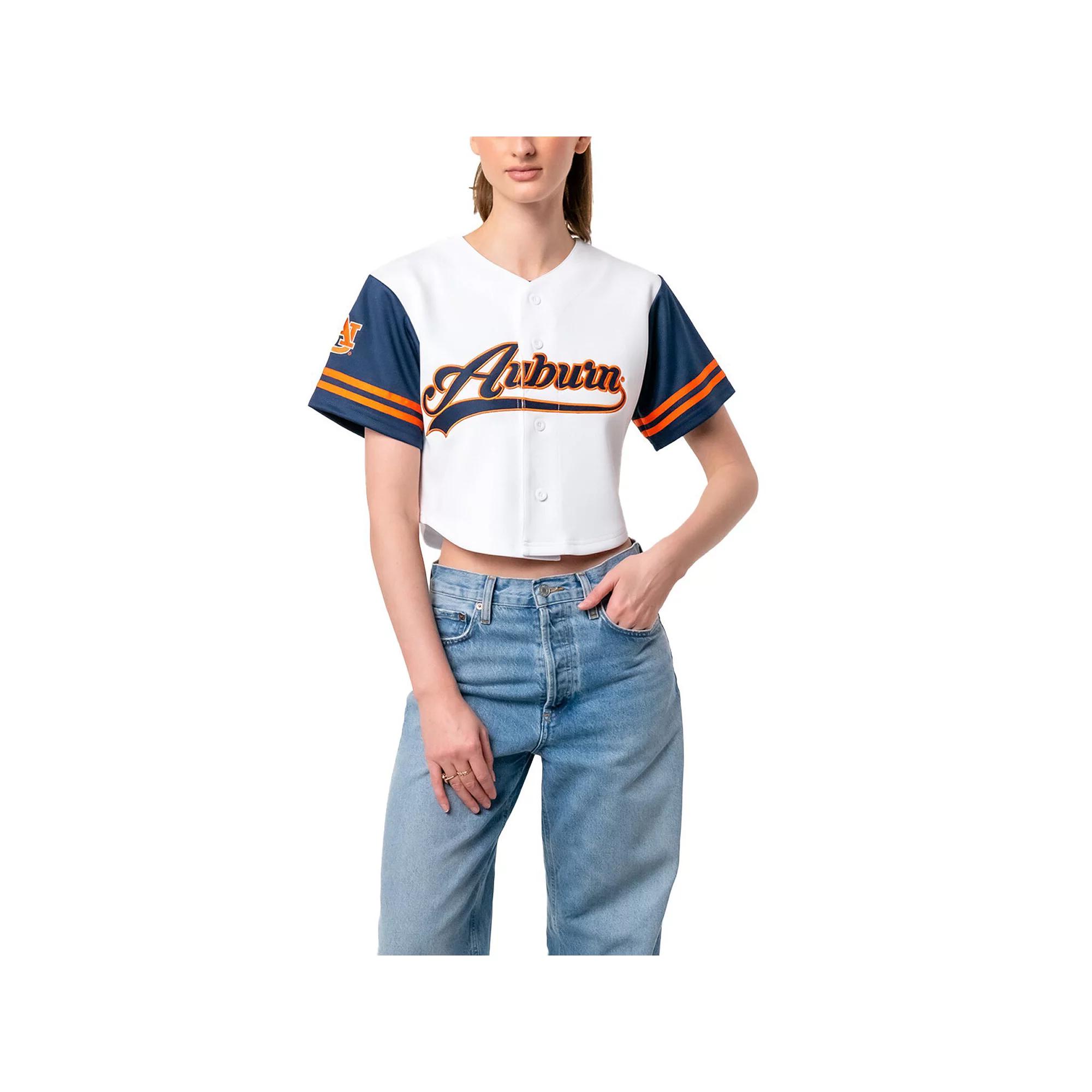 Women's Established & Co. White Auburn Tigers Baseball Jersey Cropped T-Shirt,  Product Image