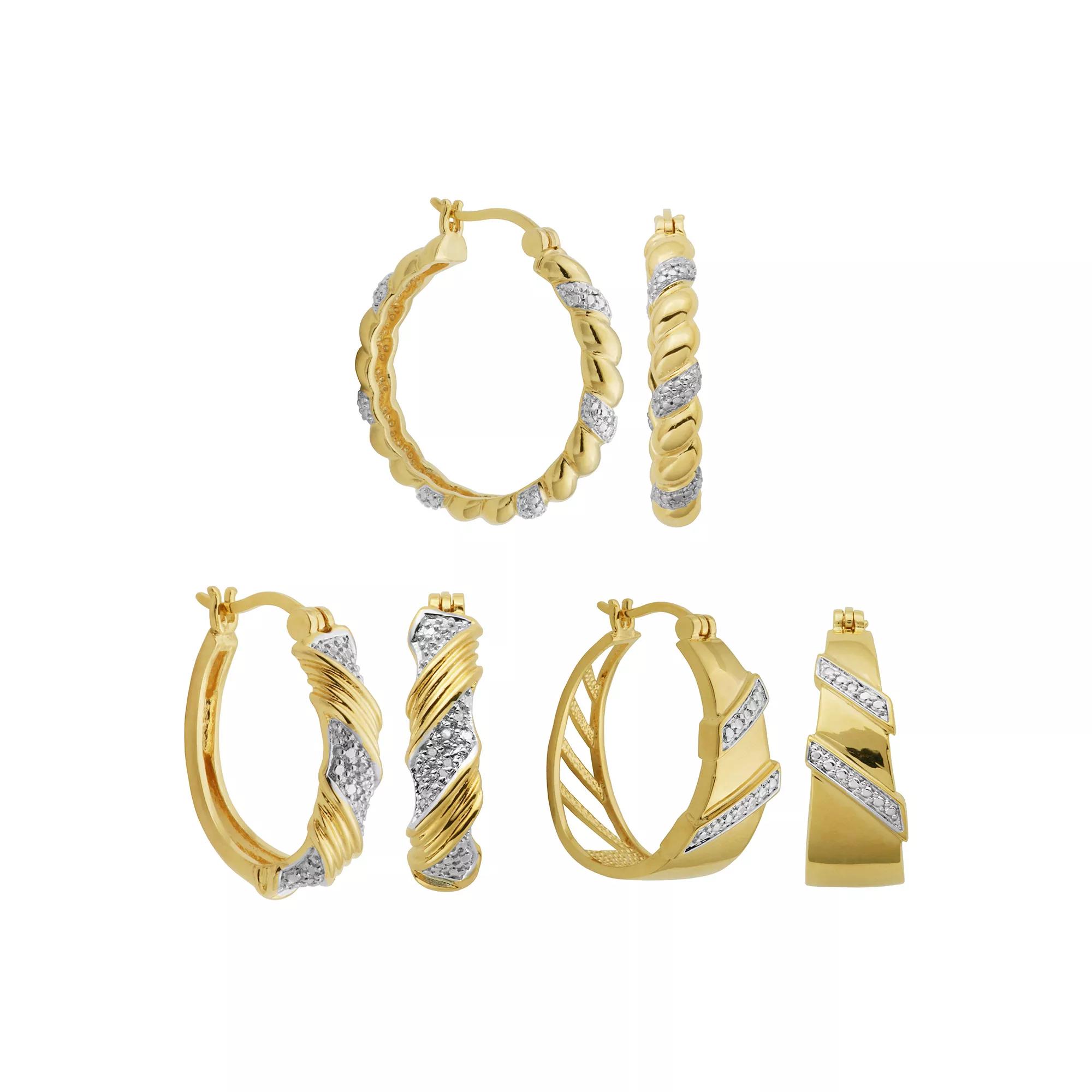 Gold Tone Diamond Accent Hoop Earrings, Women's Product Image