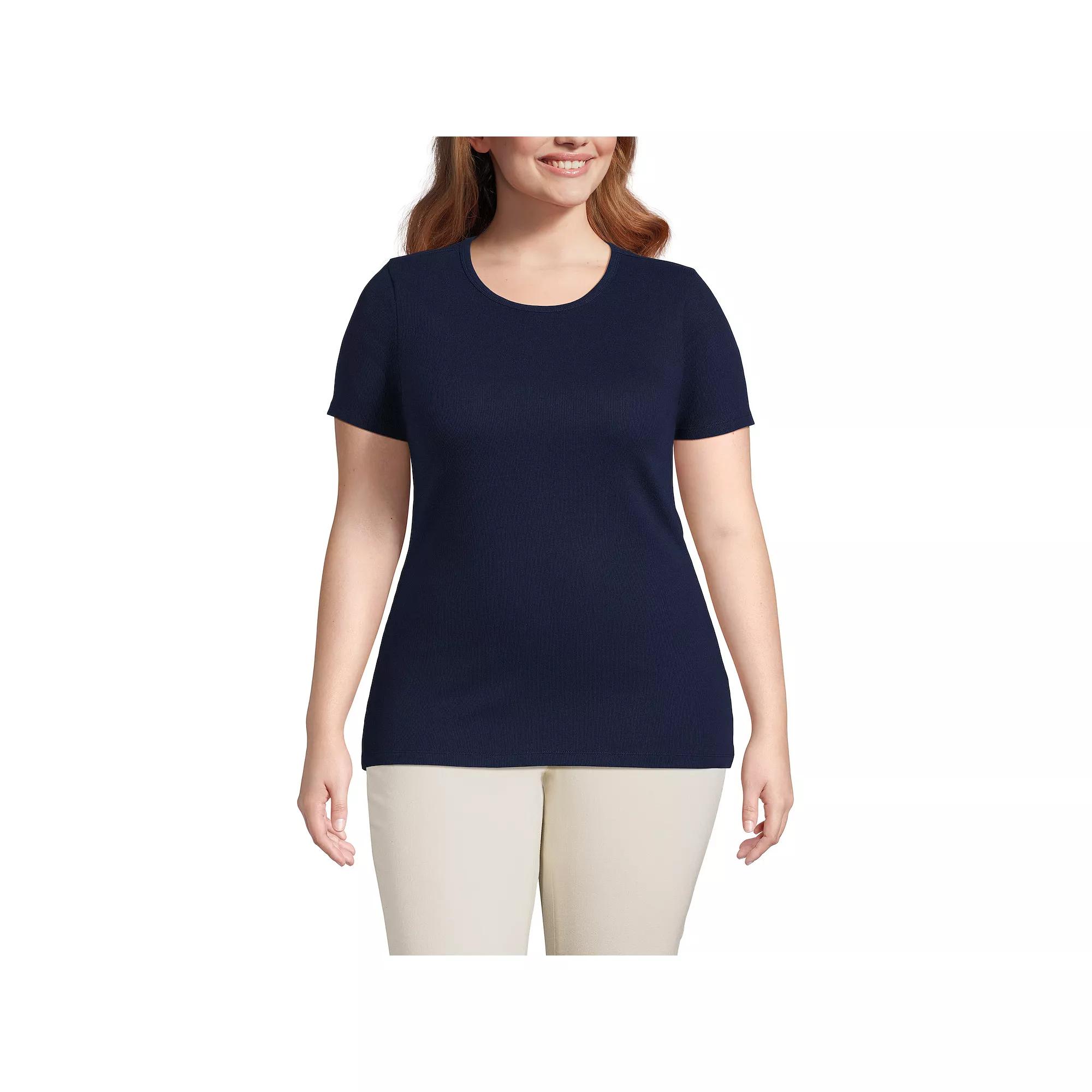 Plus Size Lands' End Short Sleeve Micro Rib Crewneck Top, Women's, Size: 2XL, Tinted Pink Product Image