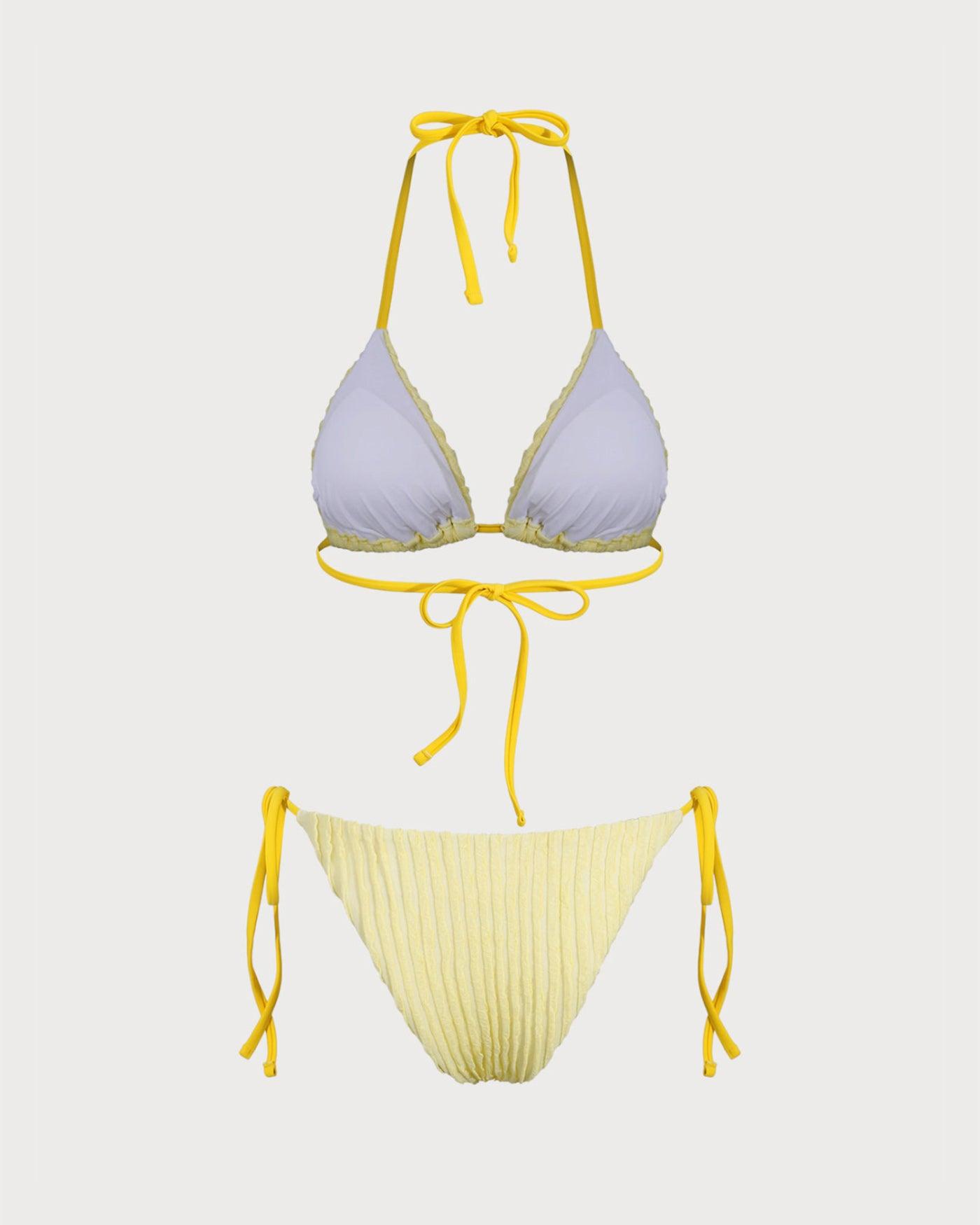 Yellow Halter Triangle Bikini Set Product Image