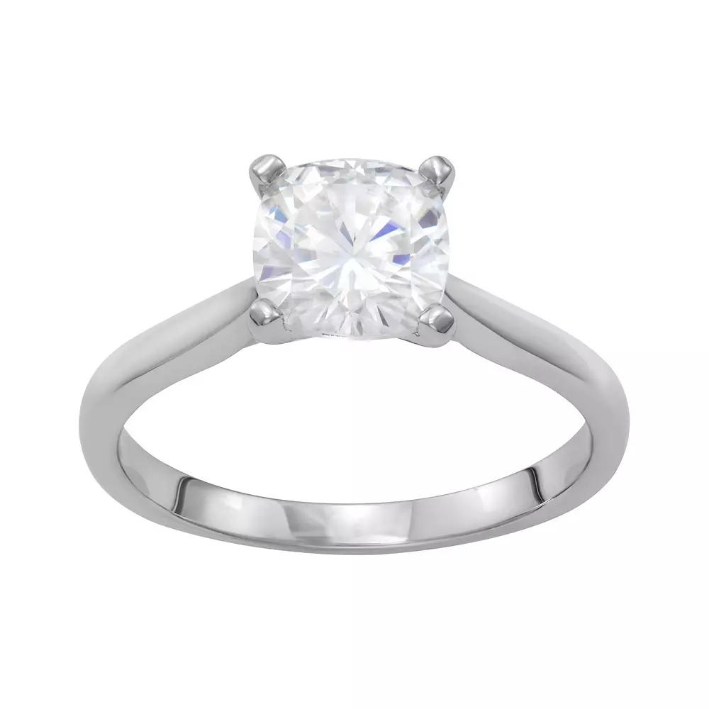 Charles & Colvard 14k White Gold 2 Carat T.W. Lab Created Moissanite Cushion Solitaire Engagement Ring, Women's, Size: 6, 14k Whgold Product Image