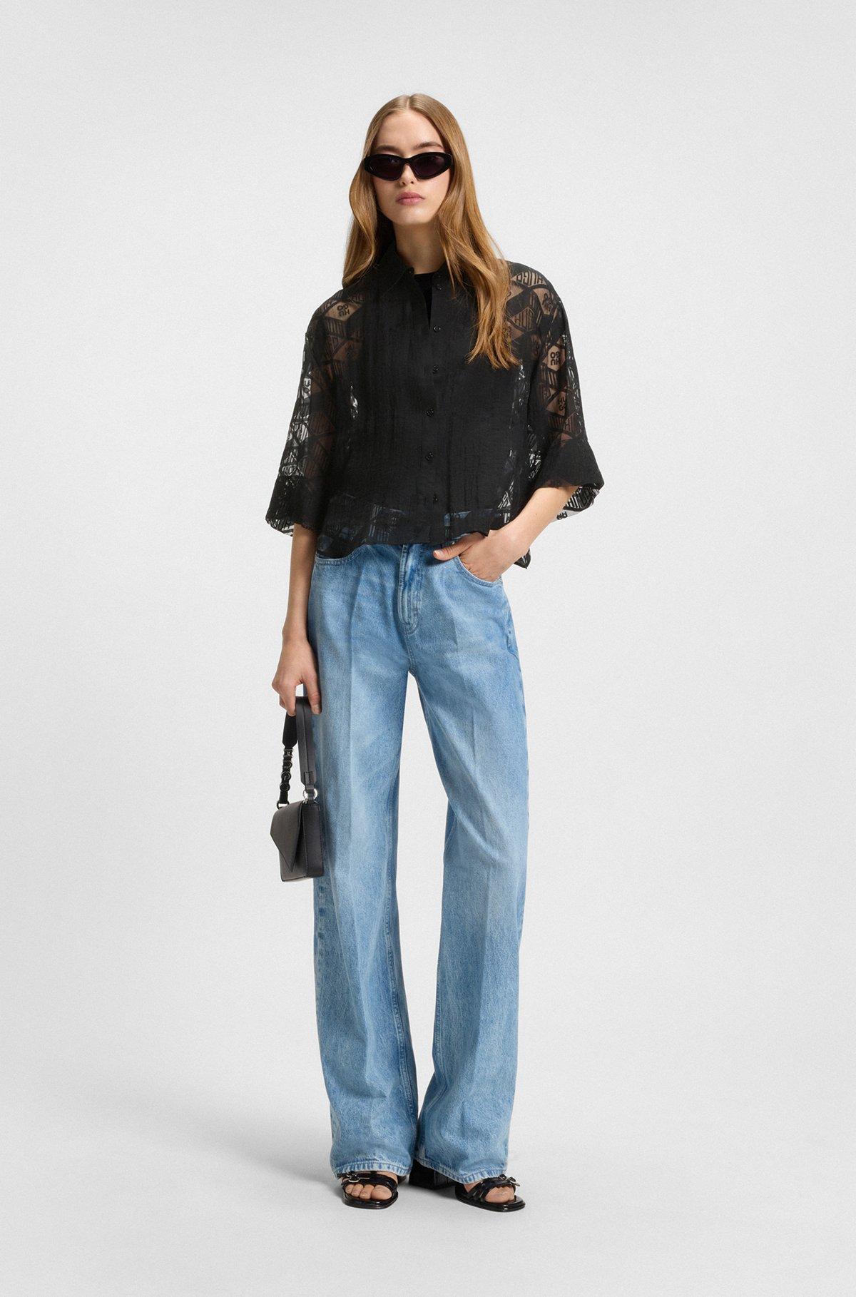 HUGO - Regular-fit chiffon blouse with all-over logo print - Patterned Product Image