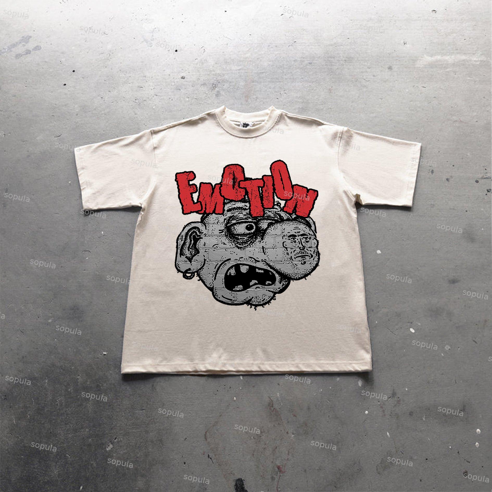 Sopula Vintage Cartoon Monster Graphic Print Cotton T-Shirt Product Image