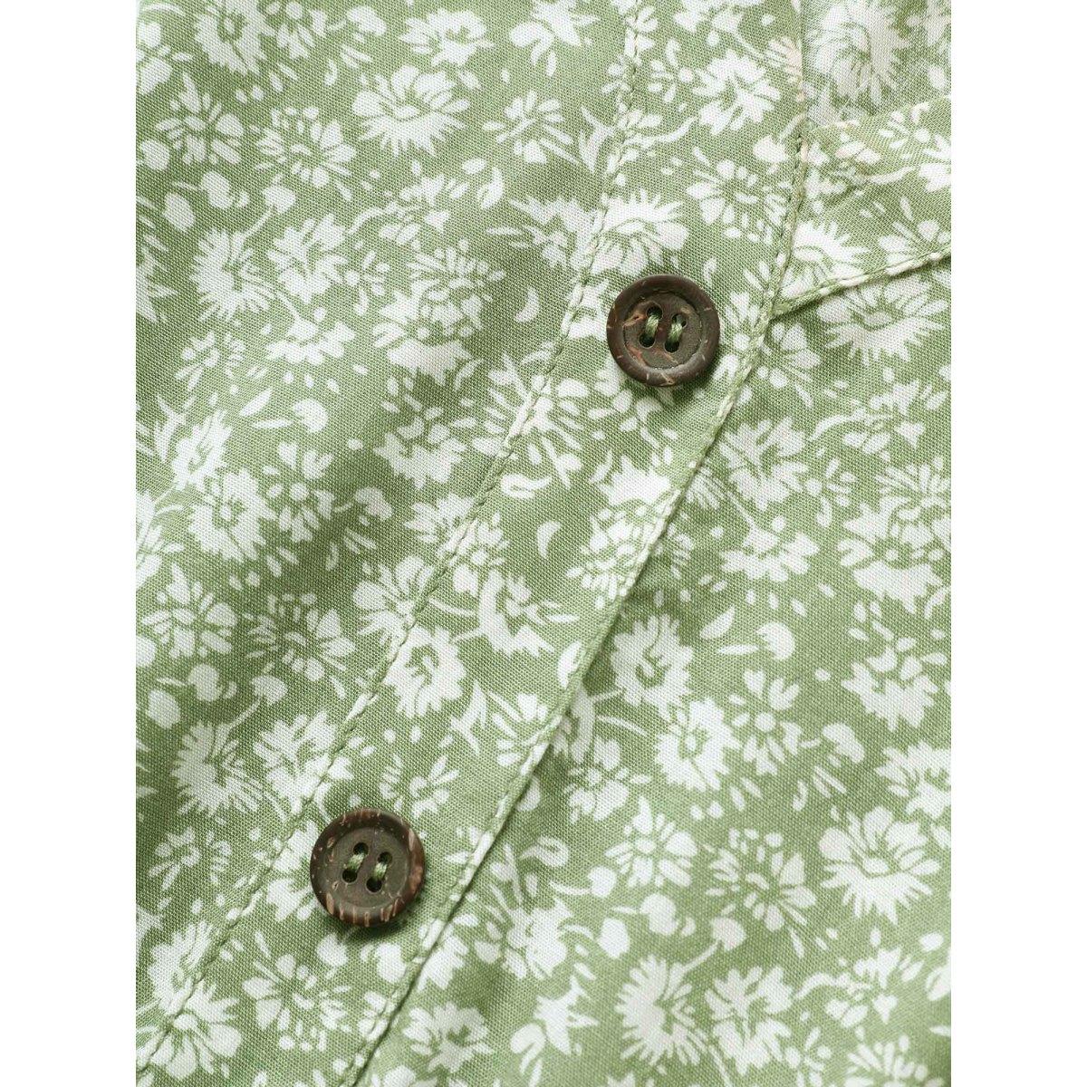 Plus Size Mint Ditsy Floral Notched Button Detail Blouse Women Elegant Short sleeve V-neck Everyday Blouses BloomChic 12/L Product Image