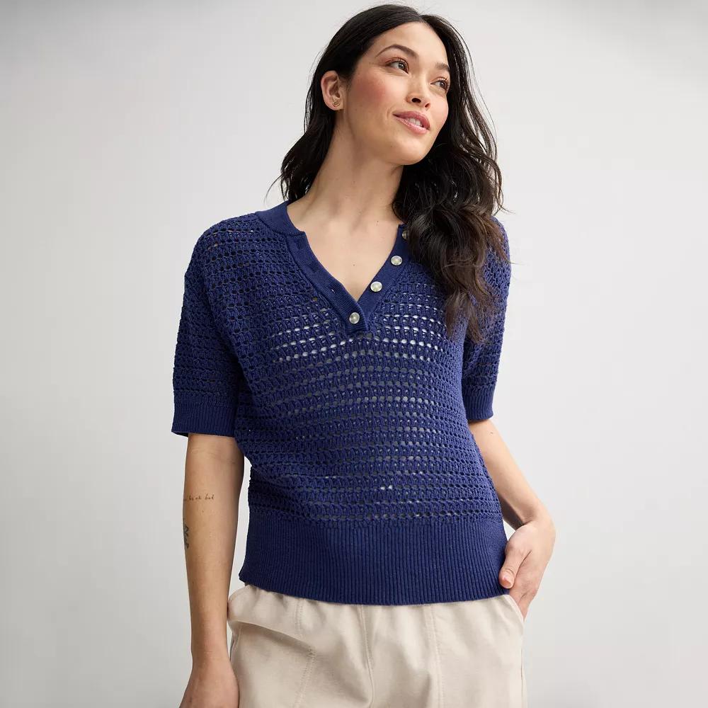 Women's Sonoma Goods For Life® Short Sleeve Henley Sweater,  Product Image