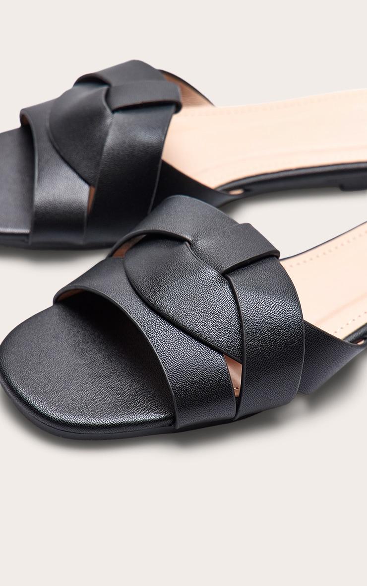 Black Faux Leather Round Toe Cross Over Sandal Product Image