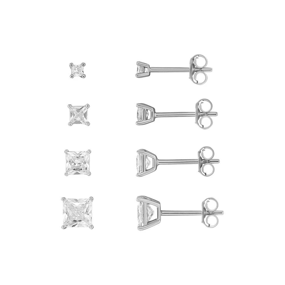 PRIMROSE 4-Pair Cubic Zirconia Square Stud Earring Set, Women's, Silver Tone Product Image