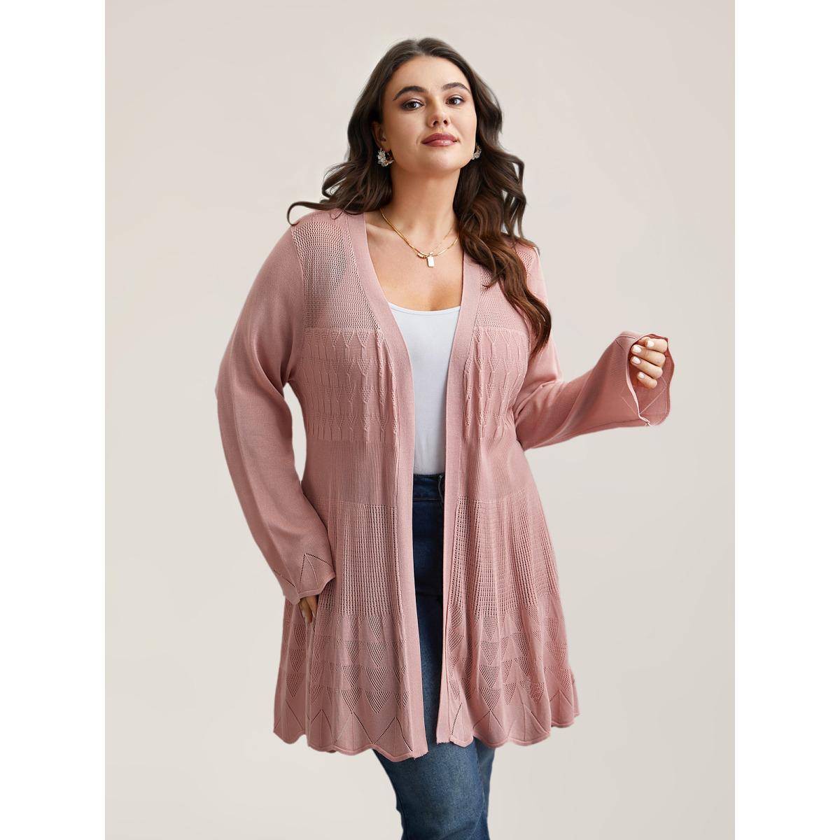 Plus Size Cut-Out Textured Open-Front Knit Cardigan Crepe Women Casual Loose Long Sleeve Everyday Cardigans BloomChic 28/5X Product Image