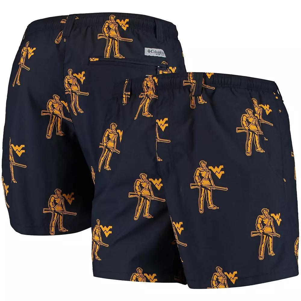Men's Columbia Navy West Virginia Mountaineers PFG Backcast II Omni-Shade Hybrid Shorts,  Product Image