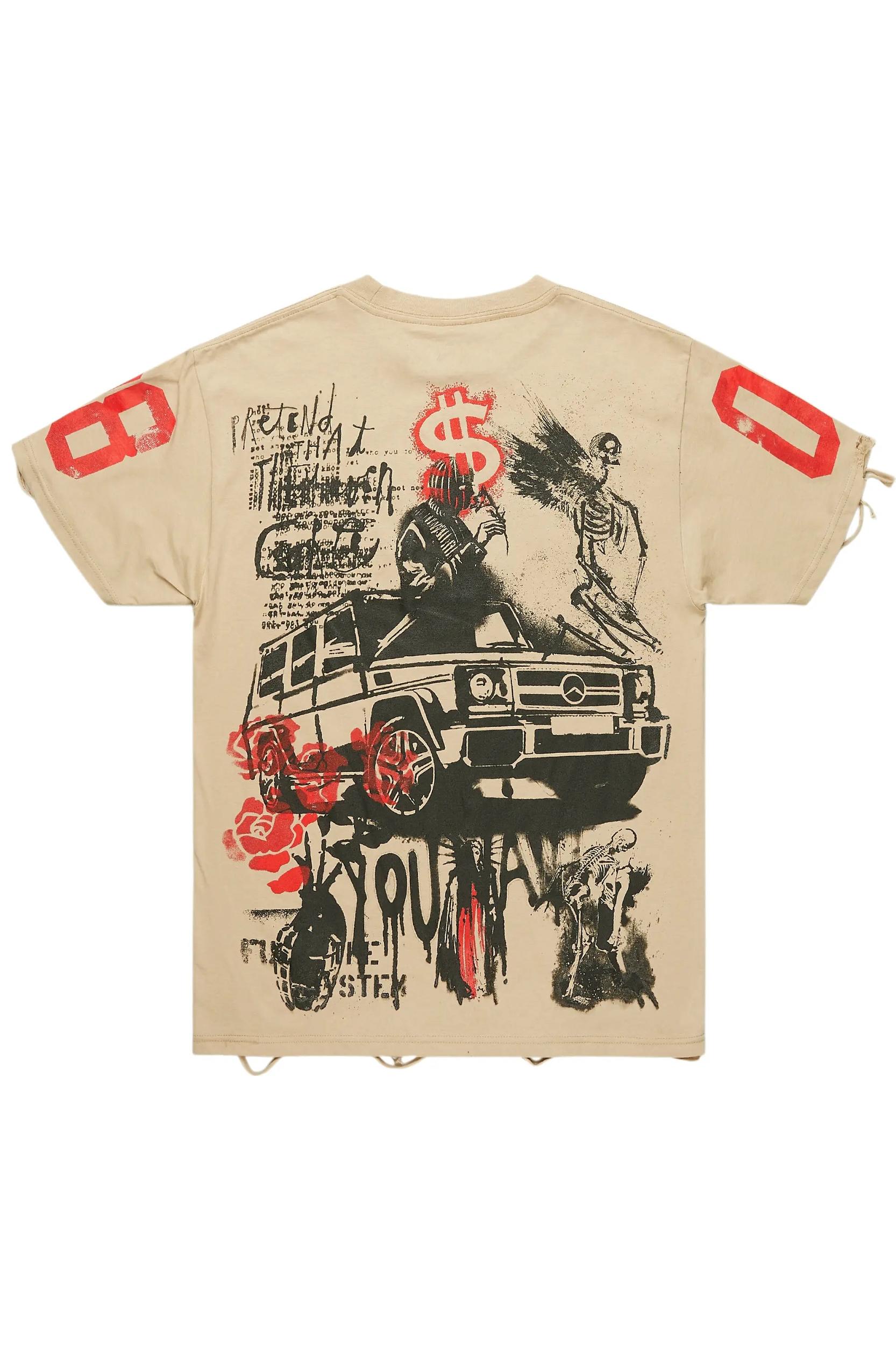 Grill Beige Graphic Oversized T-Shirt Male Product Image