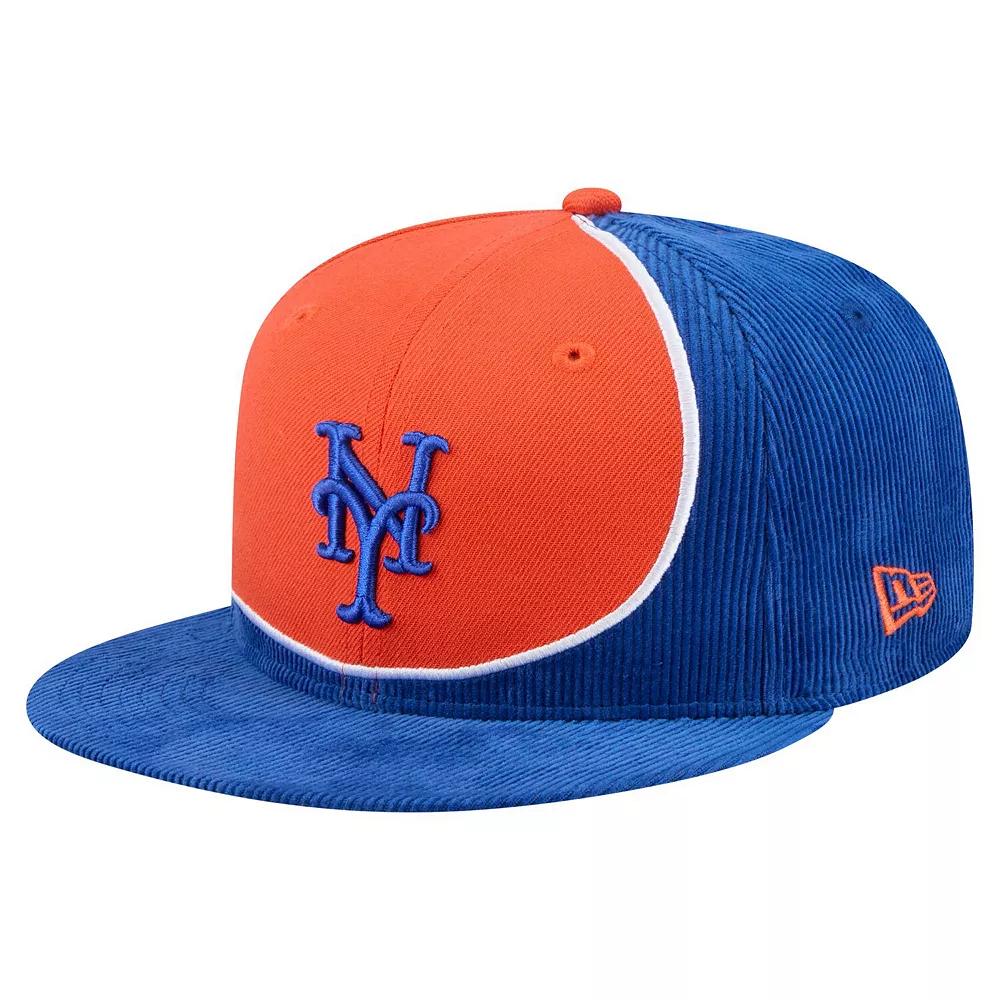 Men's New Era Royal/Orange New York Mets Retro Split Corduroy Snapback Hat, Blue Product Image