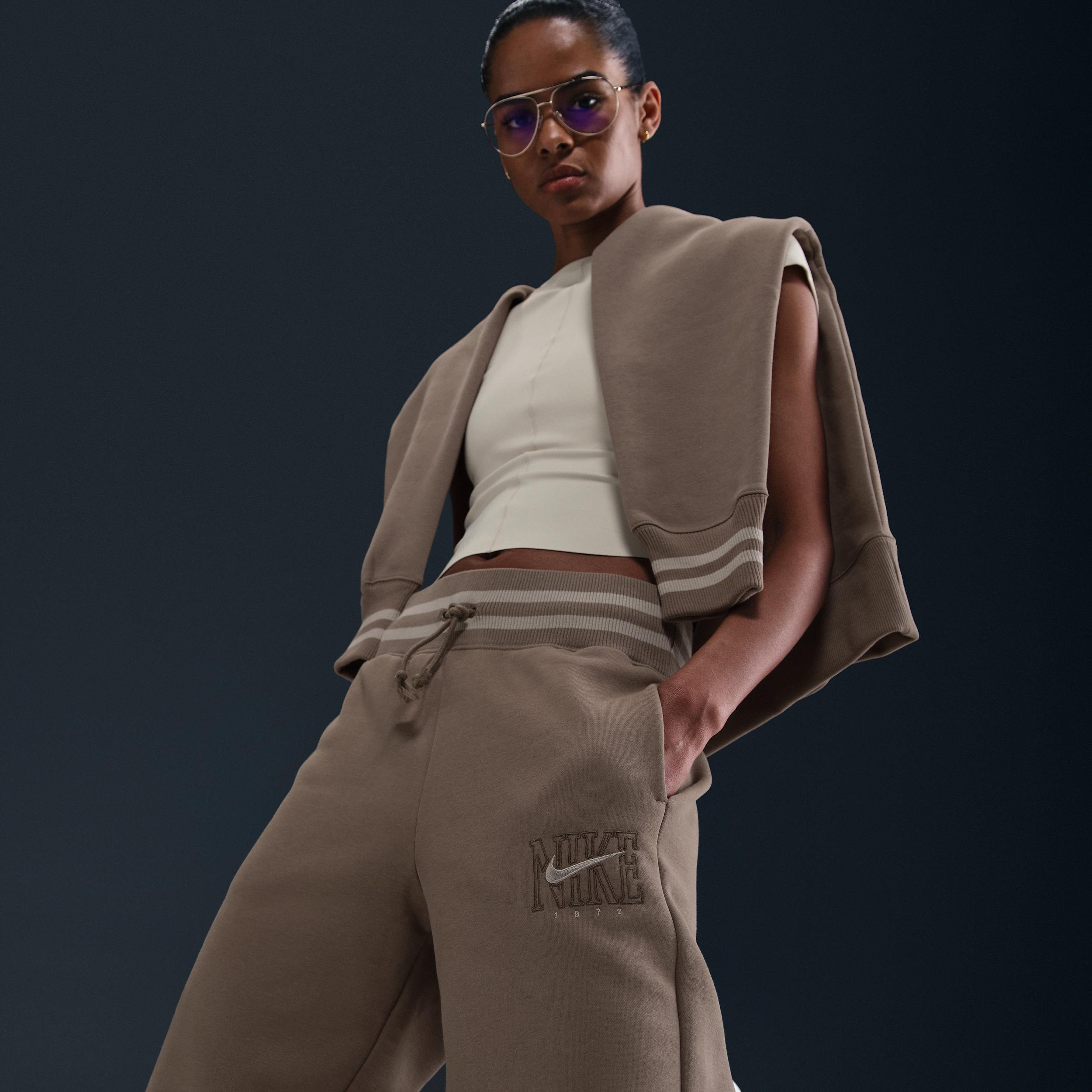 Nike Womens Nike NSW Phoenix Fleece High Rise GX Wide Pants - Womens Mink Brown Product Image