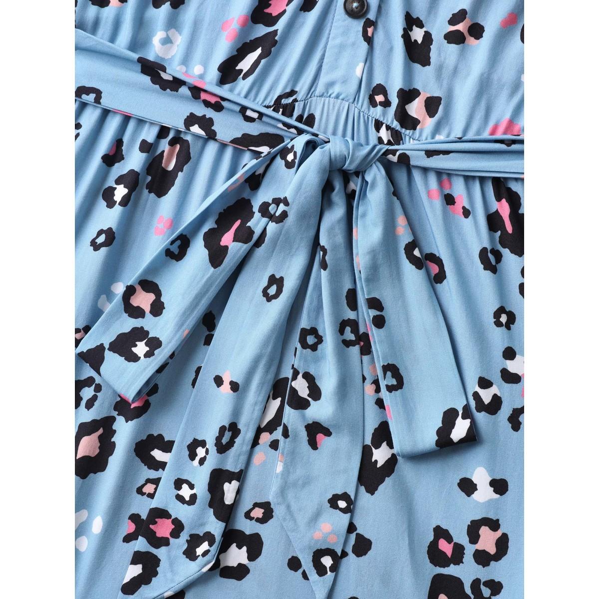 Plus Size Floral Print Collar Belted Midi Dress Stone Women Shirt collar Short sleeve Curvy BloomChic 12/L Product Image