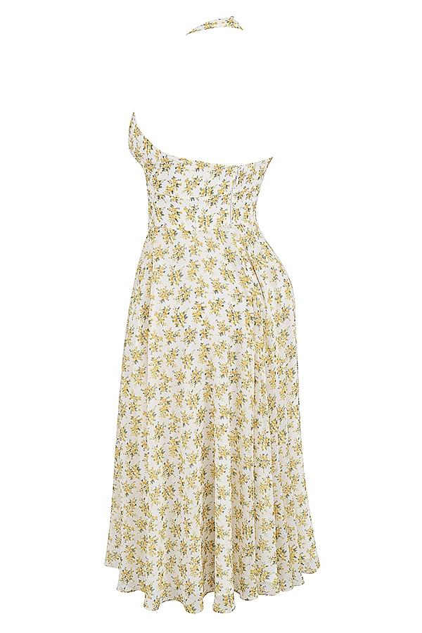 Solada  ivory vintage floral print georgette halter sundress Product Image