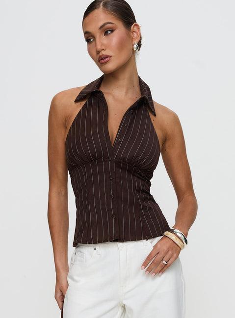Victorie Halter Top Chocolate Stripe Product Image
