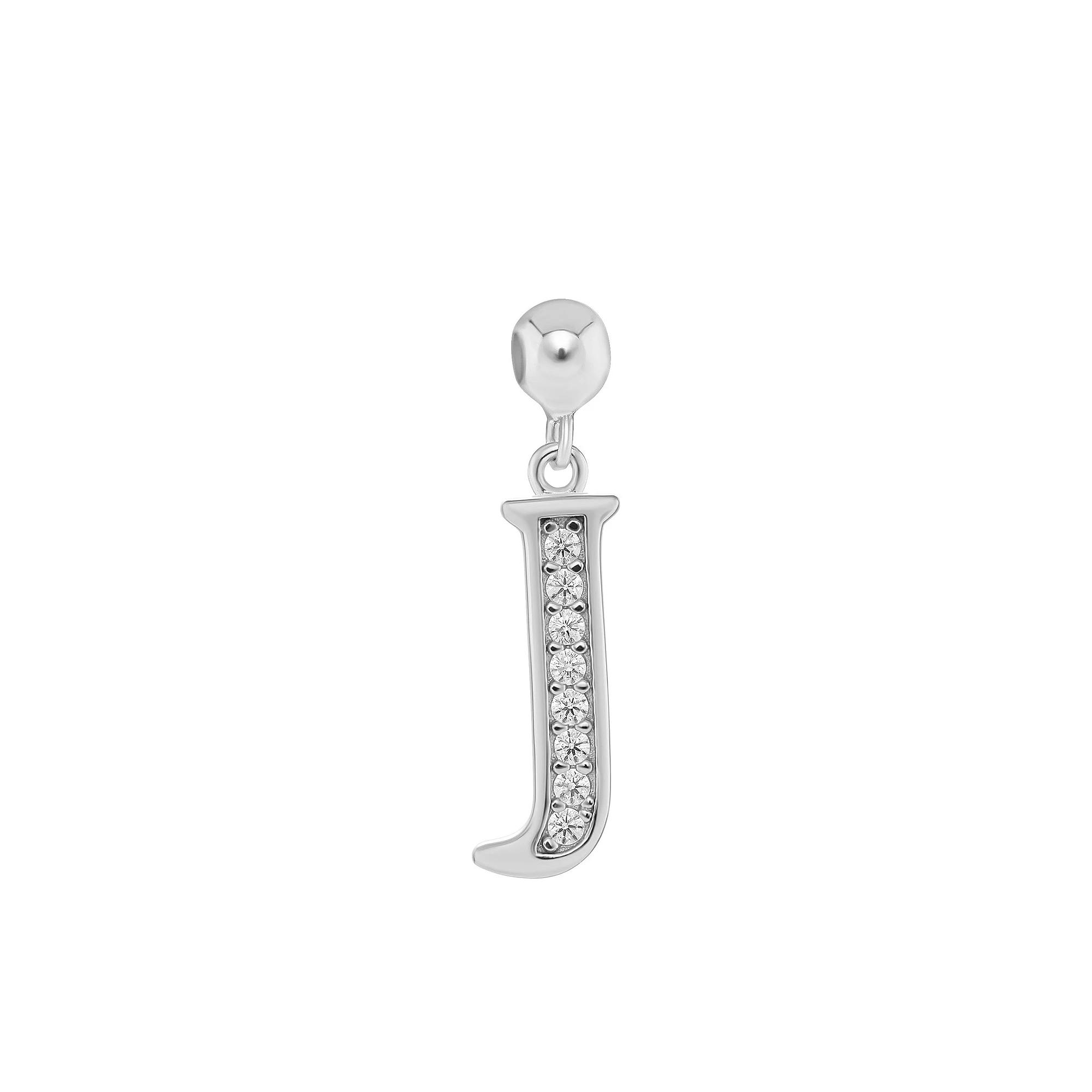 PRIMROSE 18k Gold Plated Pave Cubic Zirconia Initial Sliding Charm, Women's, Silver Tone J Product Image
