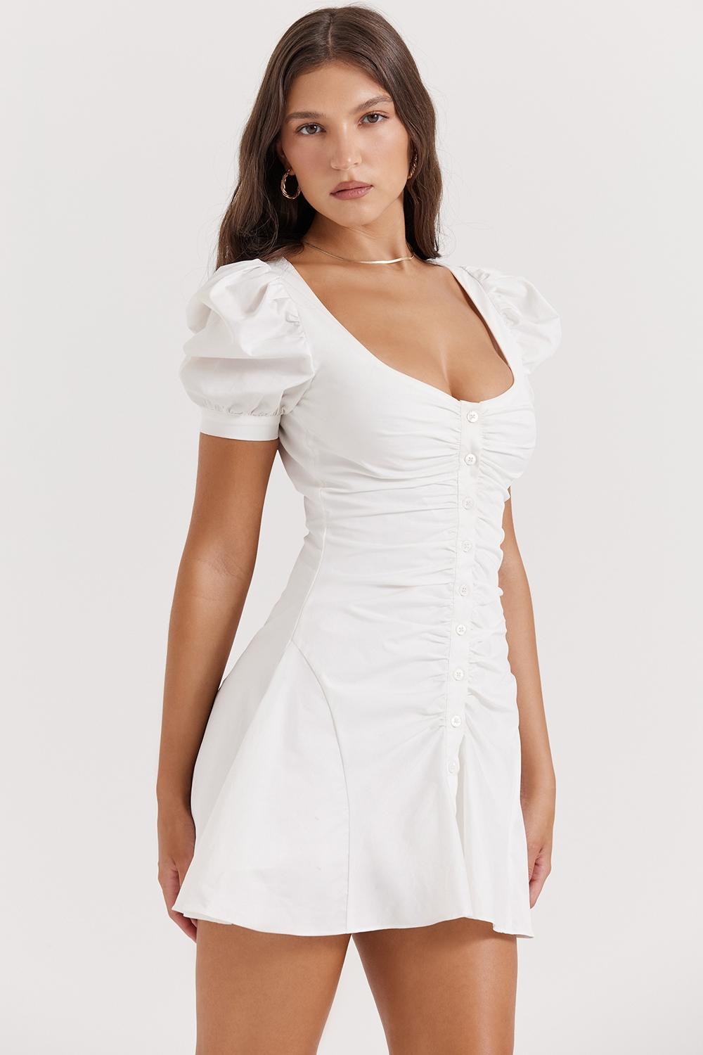 Hameda  white puff sleeve mini dress Product Image