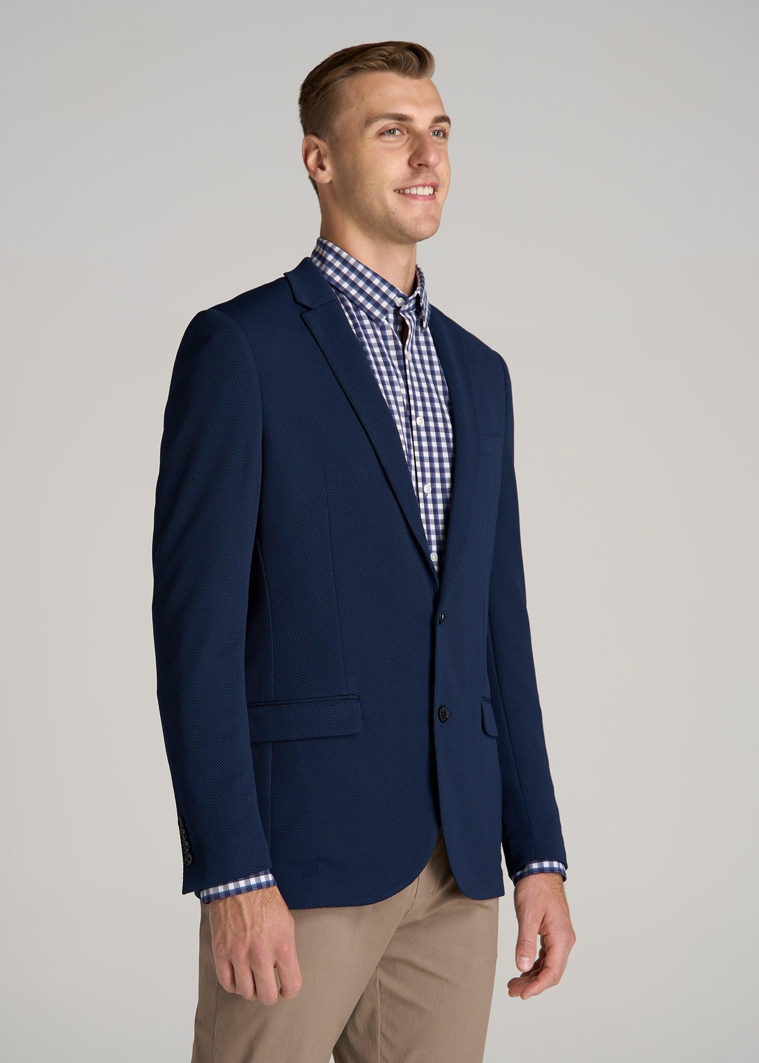Textured Blazer for Tall Men in Navy Blue Male Product Image