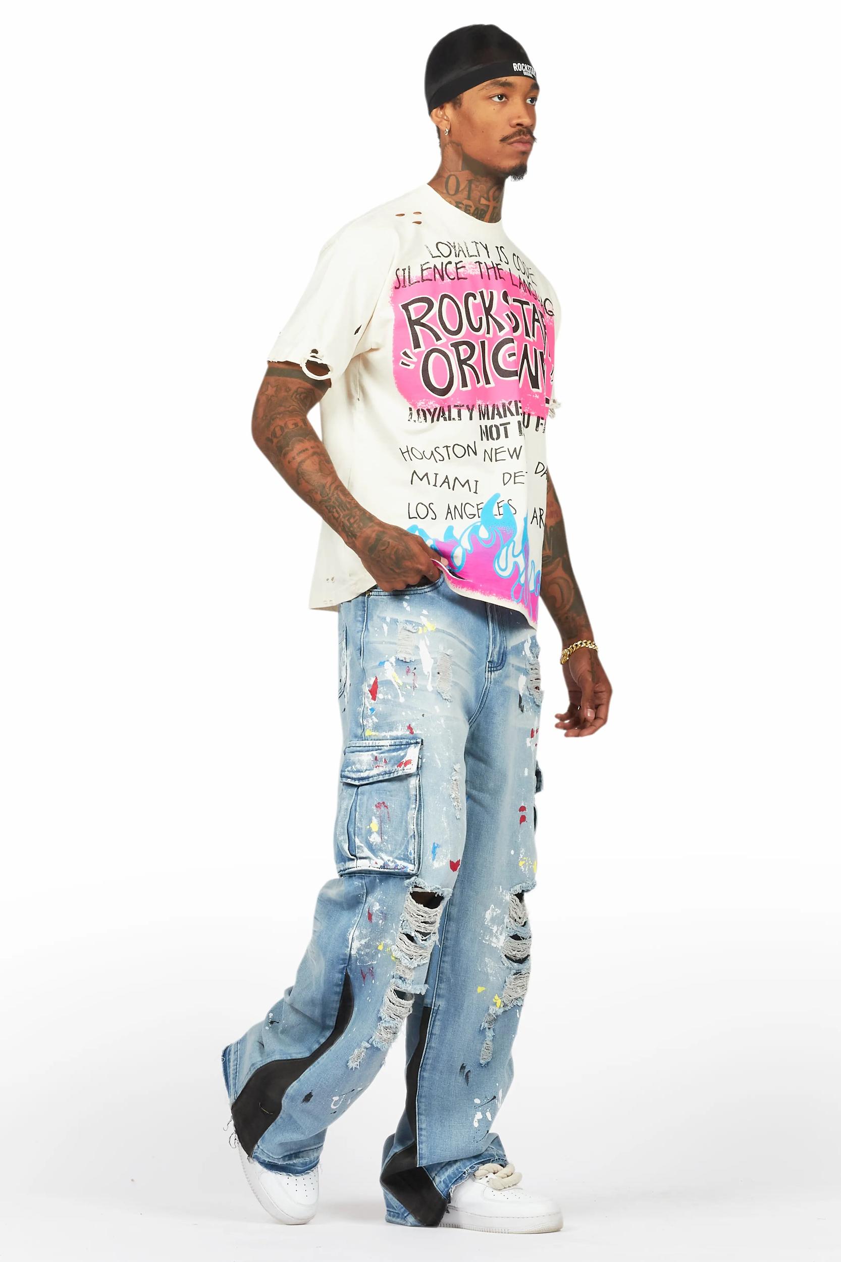 Dru Blue Painter Baggy Cargo Jean Male Product Image