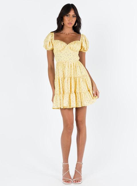 Danny Mini Dress Yellow Floral Product Image