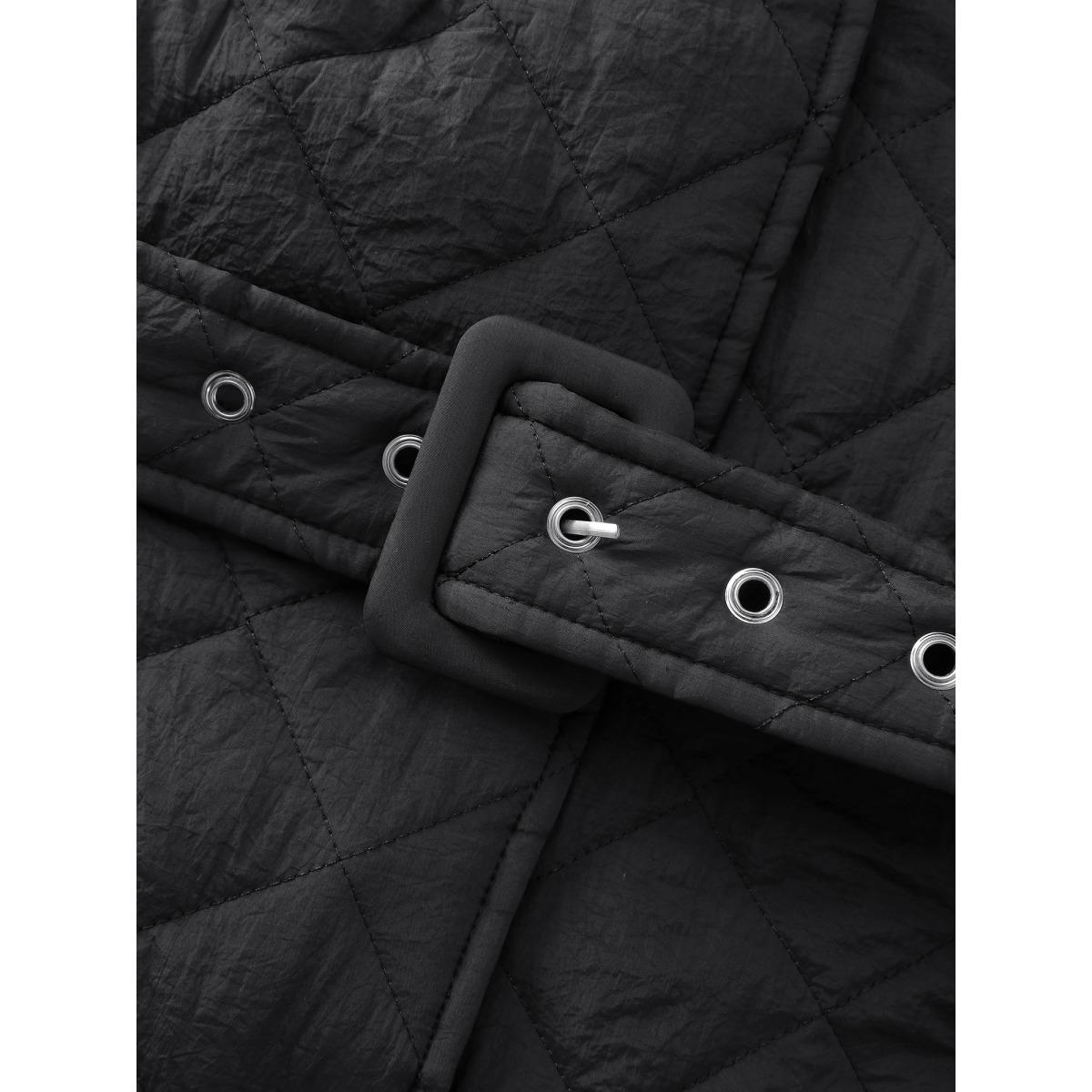 Plus Size Quilted Adjustable Belt Solid Color Coat Women Black Leisure Topstitching Ladies Casual Winter Coats BloomChic 30/6X Product Image