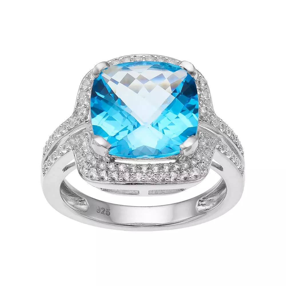 Sterling Silver Blue Topaz & Lab-Created White Sapphire Square Halo Ring, Women's, Size: 8 Product Image