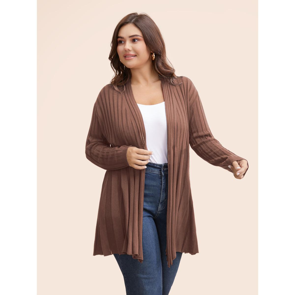 Plus Size Plain Textured Kimono Collar Cardigan DustyPink Women Timeless Loose Long Sleeve Elegant Cardigans BloomChic 22-24/3X Product Image