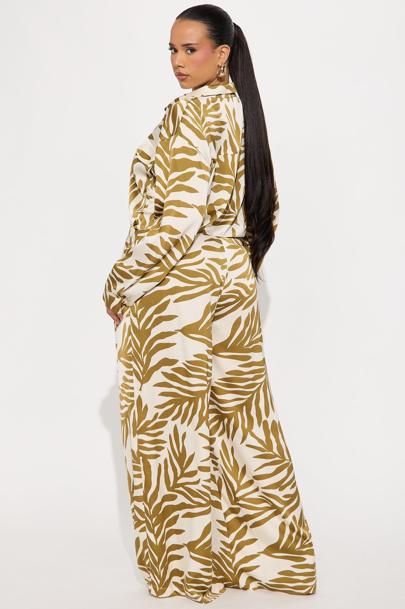 Tropical Moment Satin Pant Set  - Green/combo Product Image