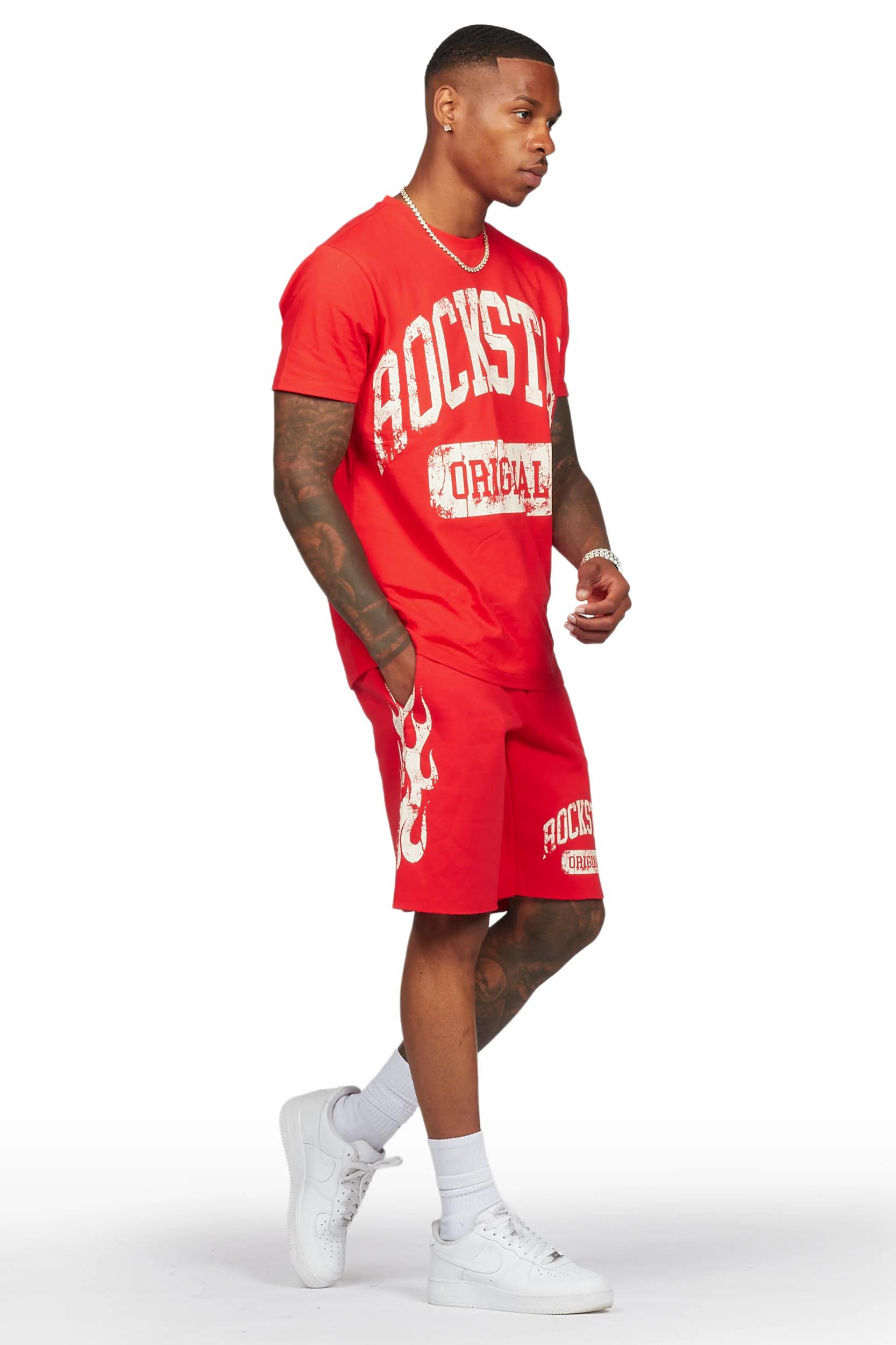 Members Red T-Shirt/Short Set Male Product Image