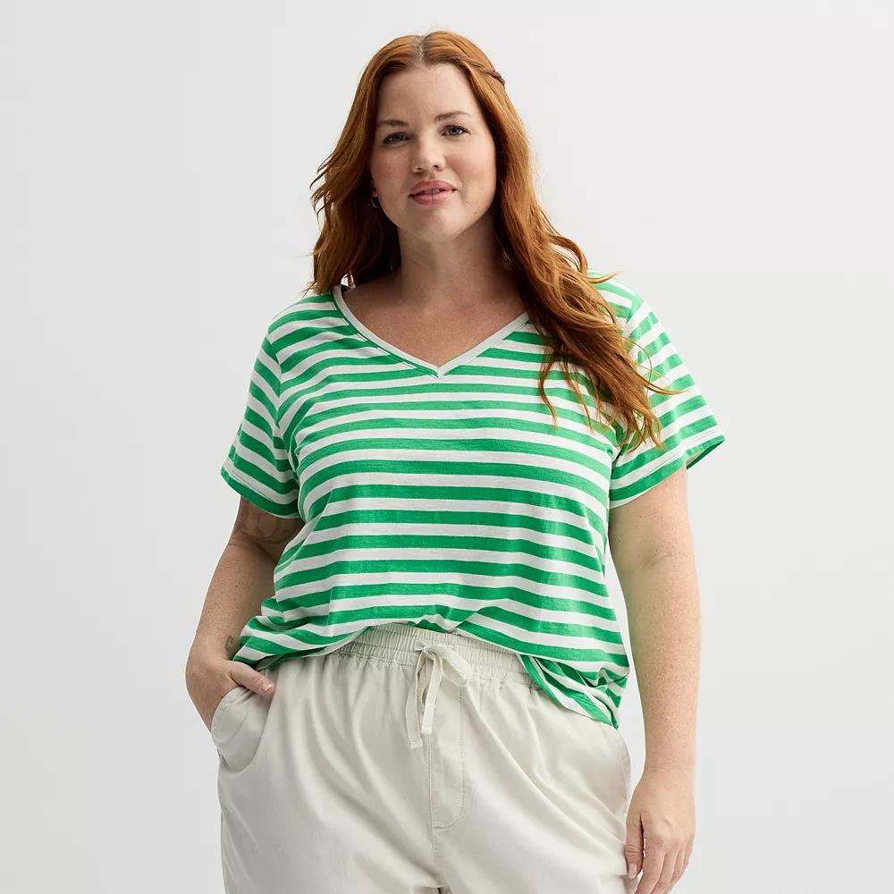 Plus Size Sonoma Goods For Life® Everyday V-Neck T-Shirt, Women's, Size: 5XL, Bright Green Stripe Product Image