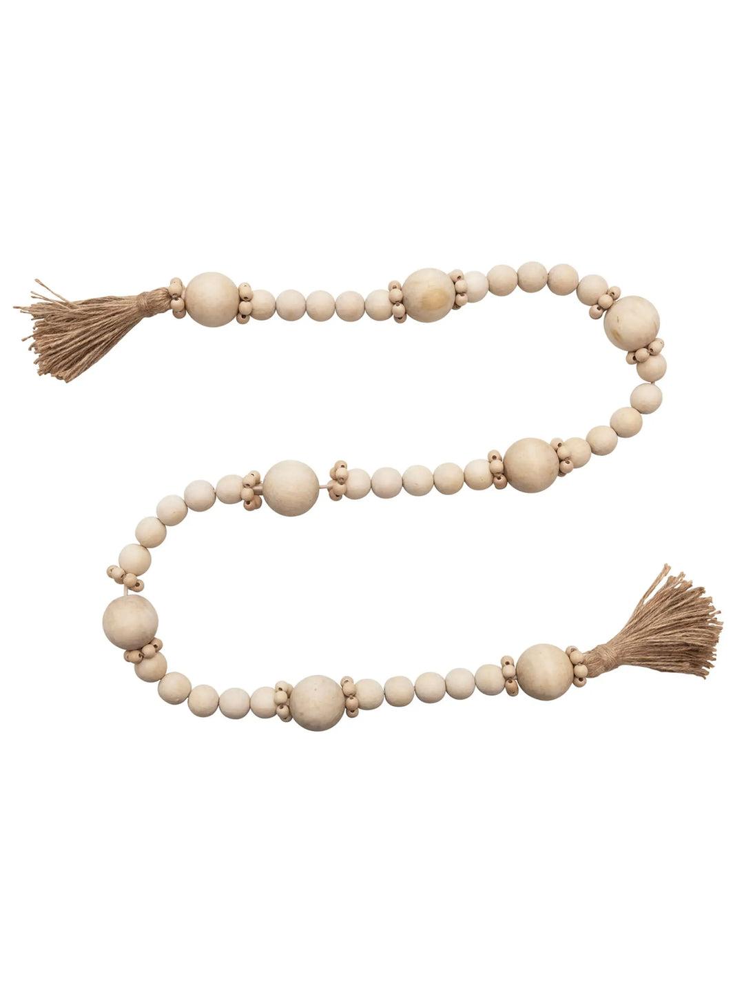 Wood Bead Garland with Tassels - 48in Natural Product Image