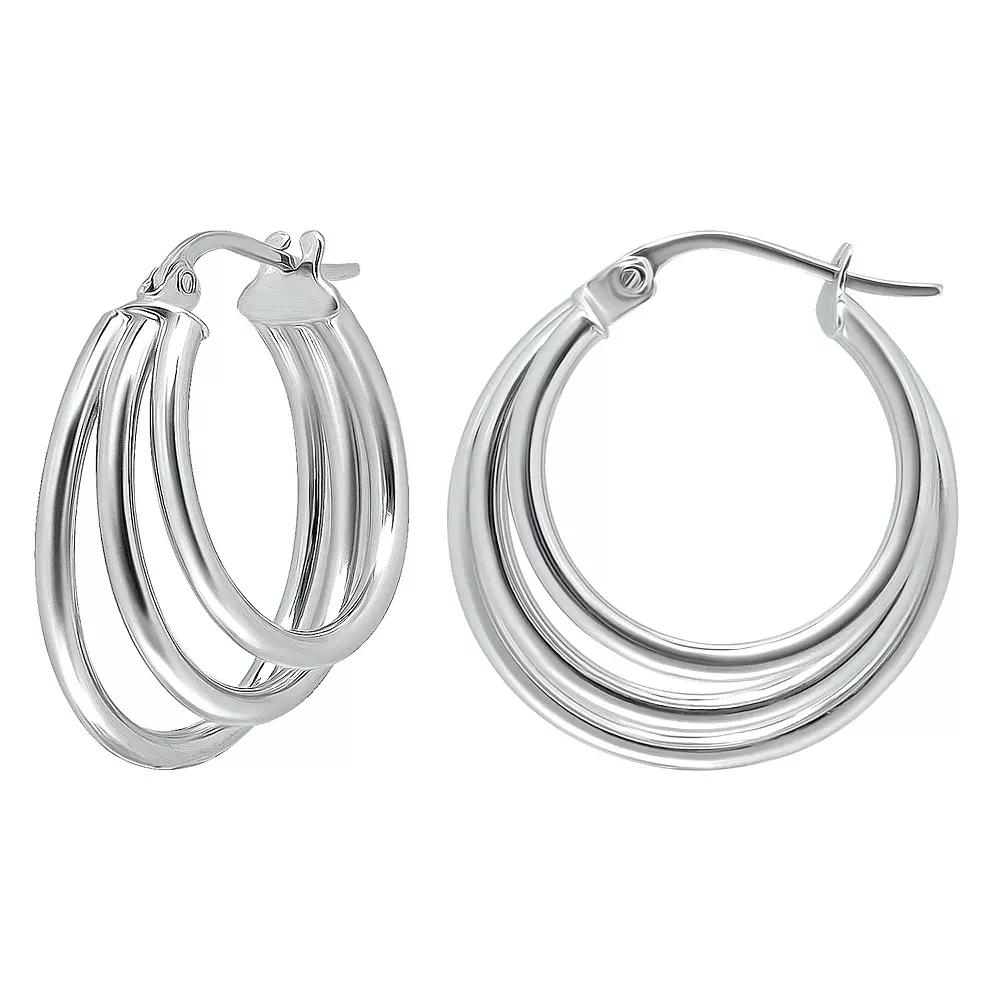 Aleure Precioso Sterling Silver 1.5 mm x 20 mm 3 Row Hoop Earrings, Women's Product Image