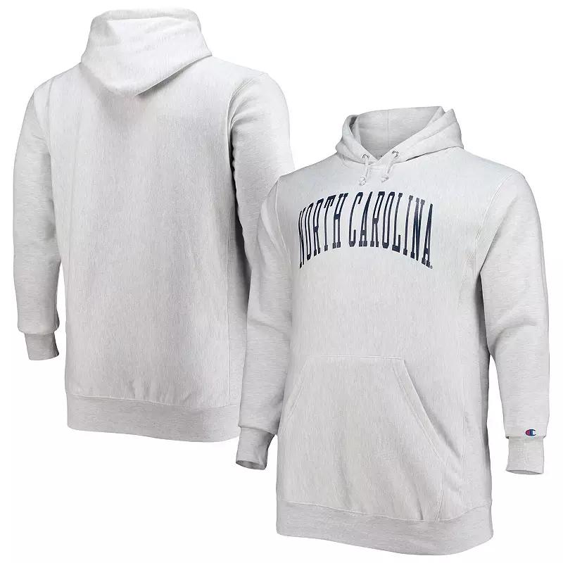 Men's Champion Heathered Gray North Carolina Tar Heels Big & Tall Reverse Weave Fleece Pullover Hoodie Sweatshirt,  Product Image