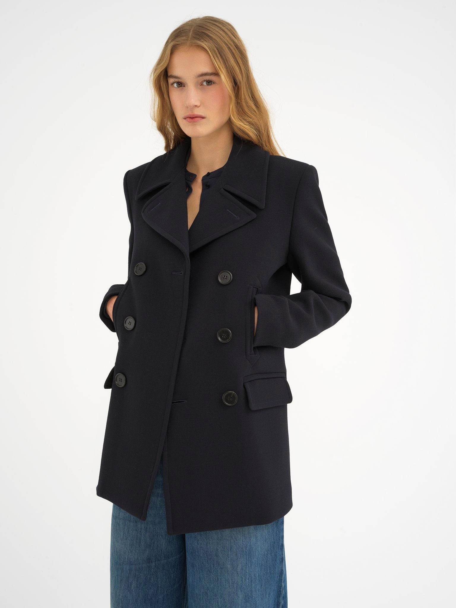 Pea coat in double wool crêpe Product Image