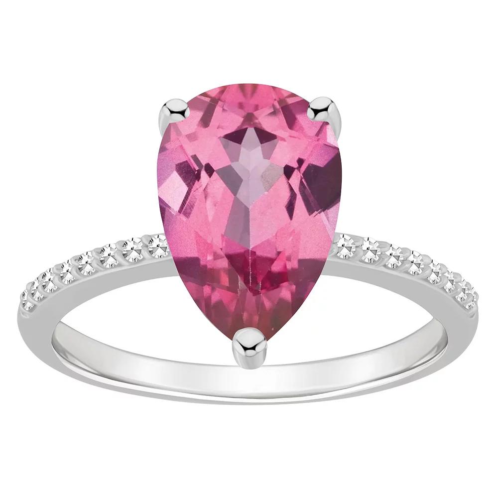 Alyson Layne Sterling Silver Pear Shape Pink Topaz 1/10 Carat T.W. Diamond Ring, Women's, Size: 5 Product Image
