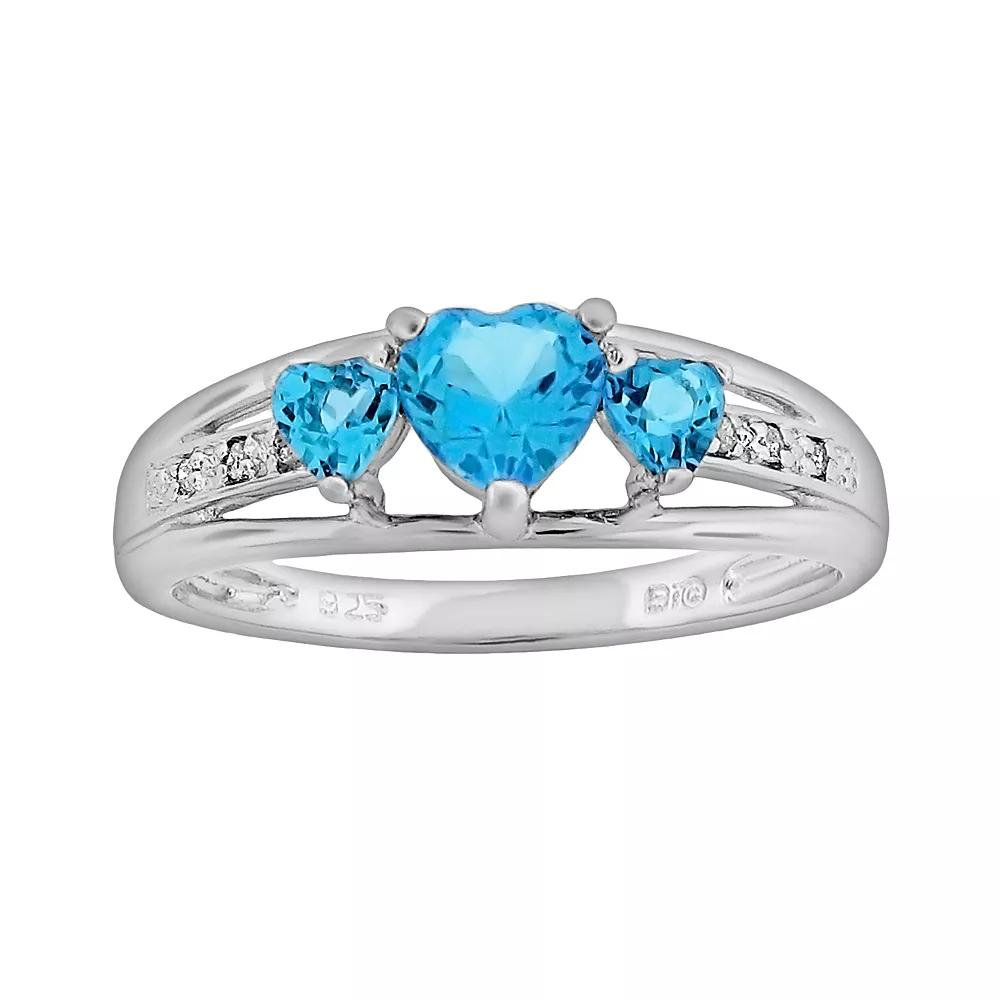 Gemminded Sterling Silver Lab-Created Emerald and Diamond Accent Heart 3-Stone Ring, Women's,  Product Image