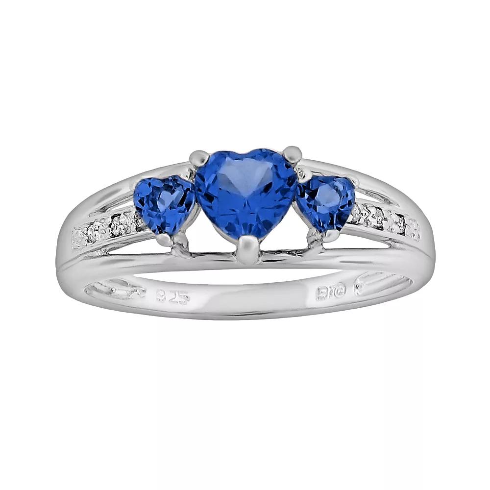 Gemminded Sterling Silver Lab-Created Emerald and Diamond Accent Heart 3-Stone Ring, Women's,  Product Image